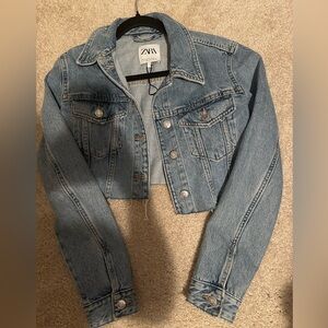 EUC Zara light blue Frayed Denim Jacket